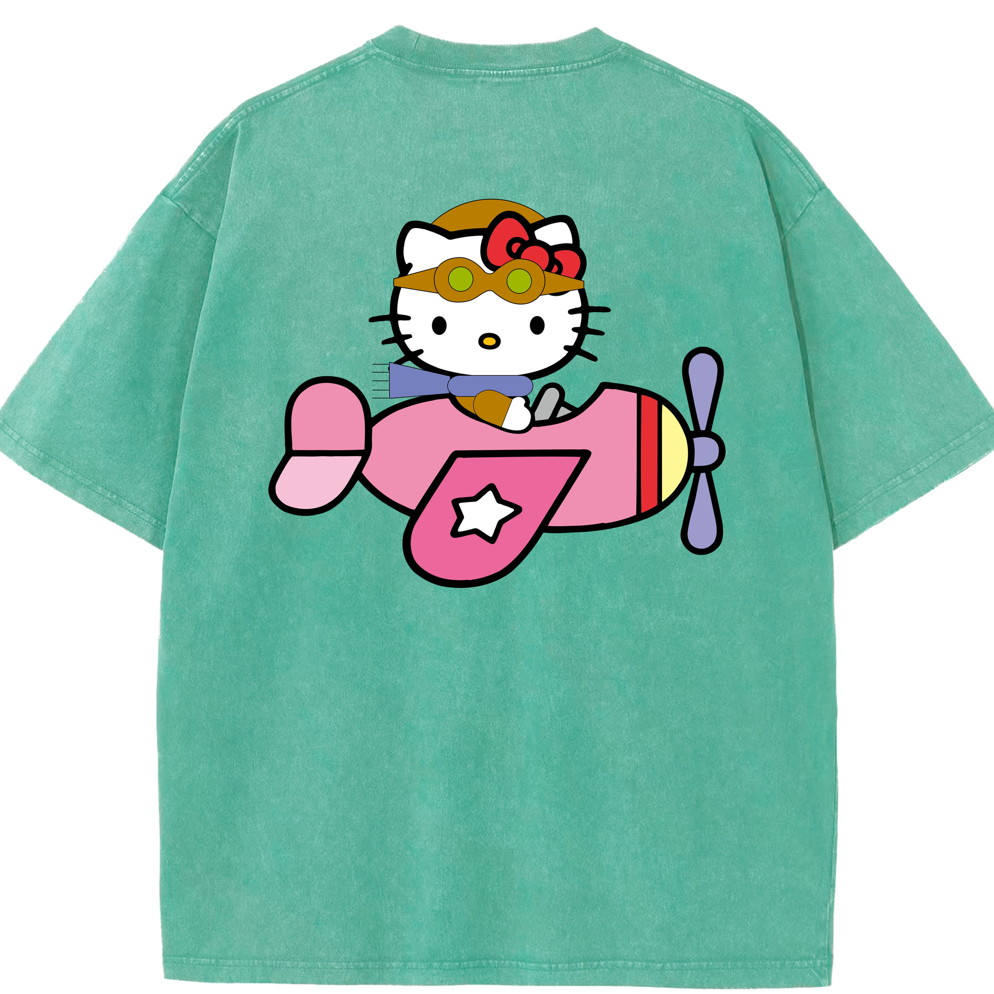 （画像用） Hello Kitty ハローキティ 綿100% ヴィンテージ風 半袖Tシャツ（背面プリント）